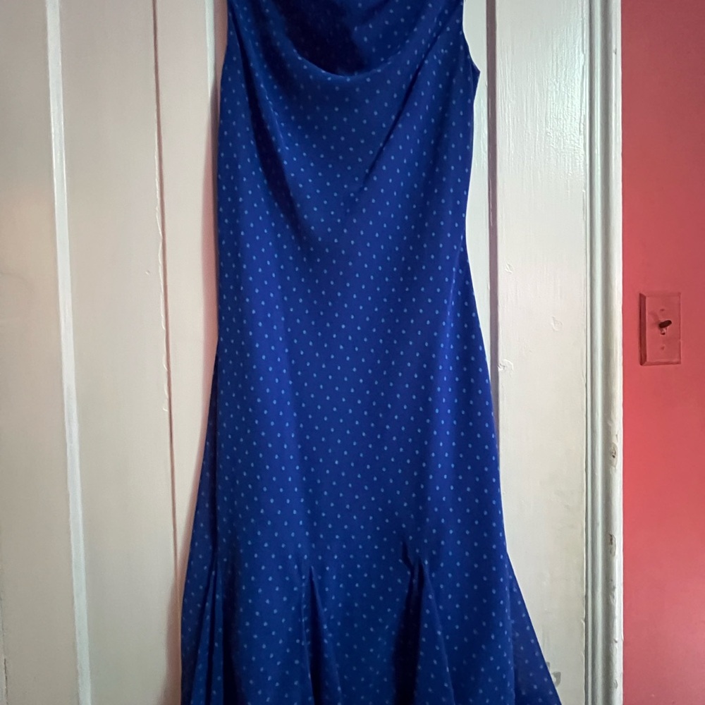 Chaps Royal Blue Polka Dot Maxi Dress